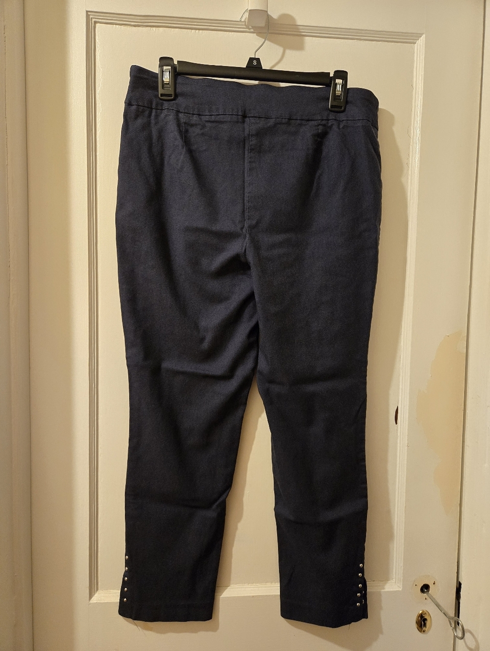 Roz & Ali Navy Straight-Leg Pull-On Pants with Hem Buttons